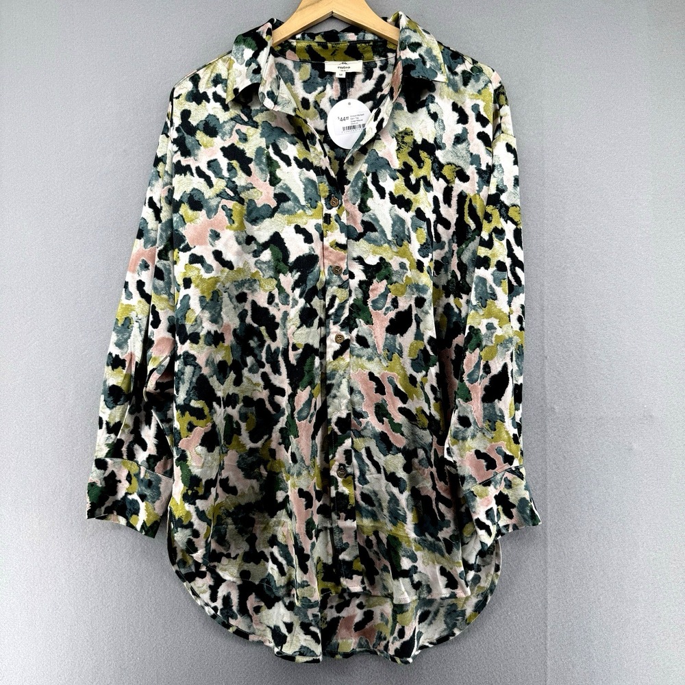 Entro Blouse Tunic Top Womens M Satin Button Up Multicolor NWT Dressy Chic